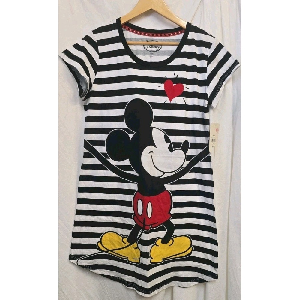 NWT Disney Mickey Mouse Women's XL Pajama Nightshirt Striped Red Heart Cartoon